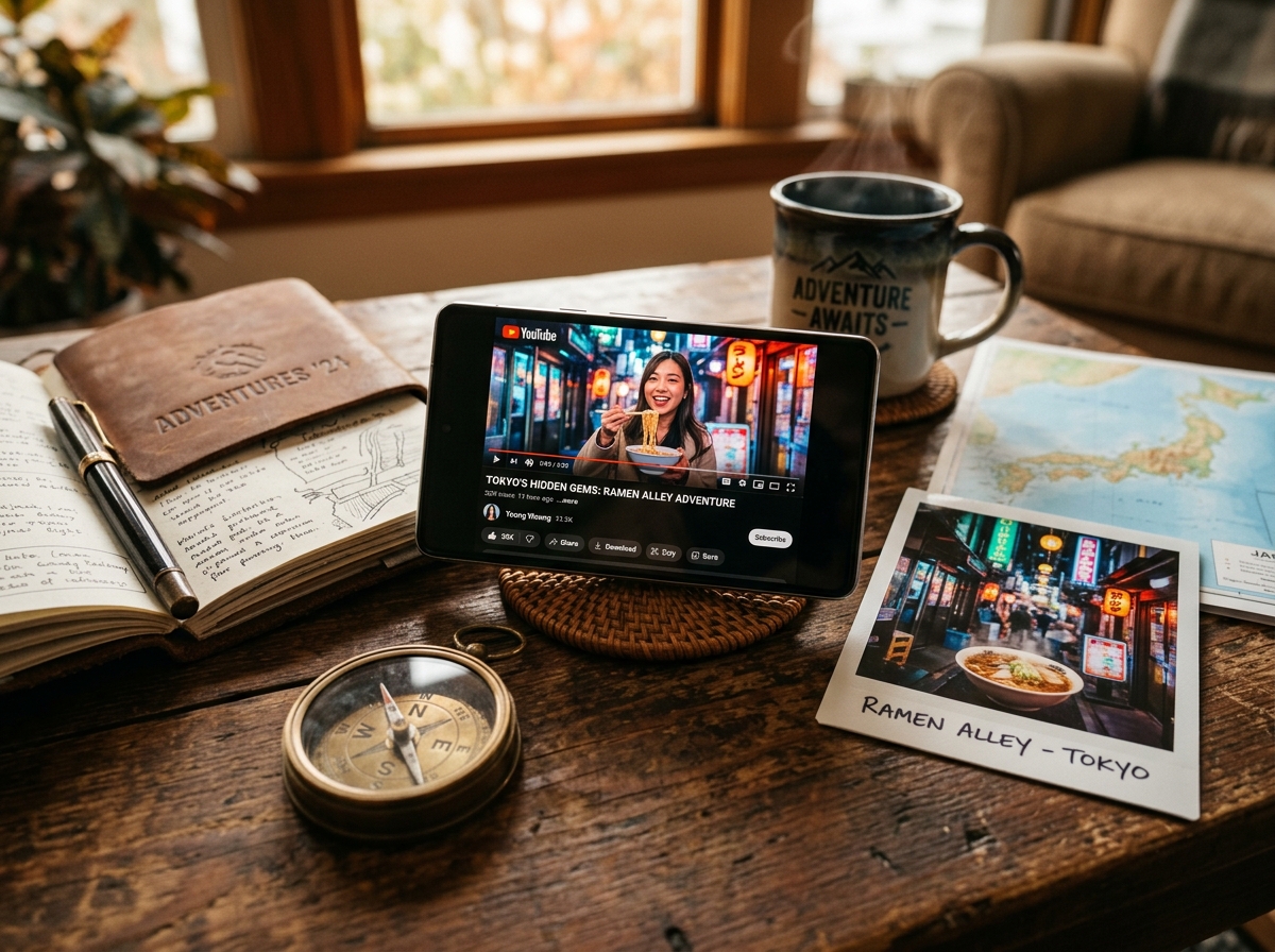 Traveler beginning trip planning on laptop and smartphone