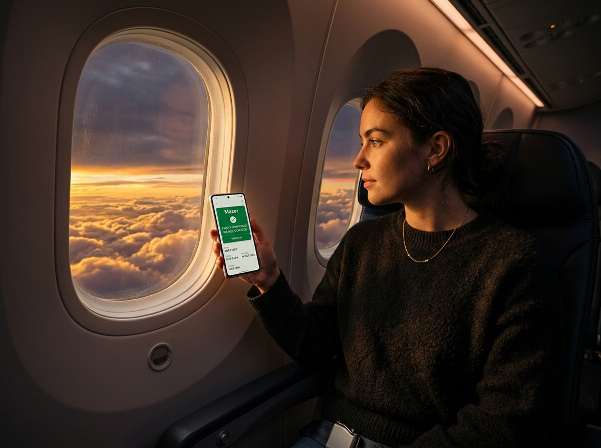 Traveler walking in a vibrant city with WhatsApp travel assistance