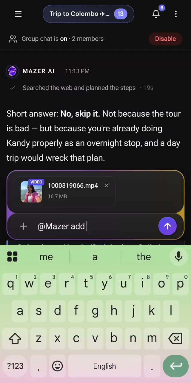 A video attached to a chat with Mazer